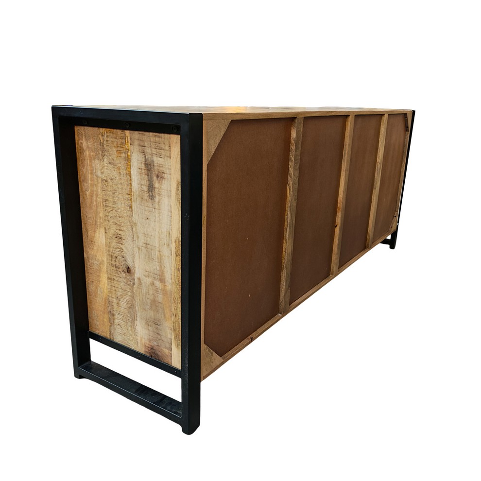 BAHUT BAS 2 PORTES 6 TIROIRS EN MANGUIER MASSIF ET METAL NOIR 200 X 81 X 46 CM - Image 6
