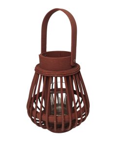 LANTERNE EN BAMBOU LIE DE VIN VERRE CYLINDRIQUE 14 X 17 X 14 CM